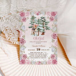 Invitation Hiver Cerf Oh Girl Floral Baby Girl Douche