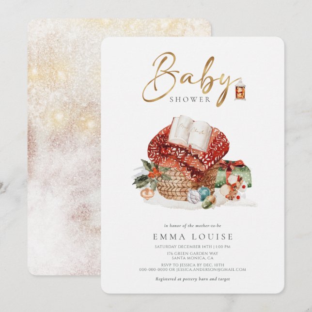 Invitation Hiver Cosy Noël Baby shower de vacances (Devant / Derrière)