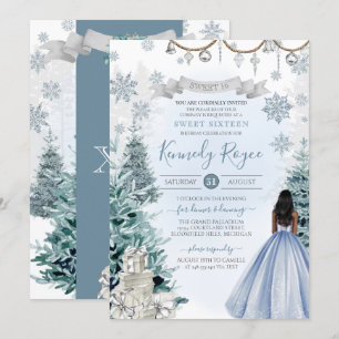 Invitation Hiver Douze Reine Fête Anniversaire Argent Bleu Ne