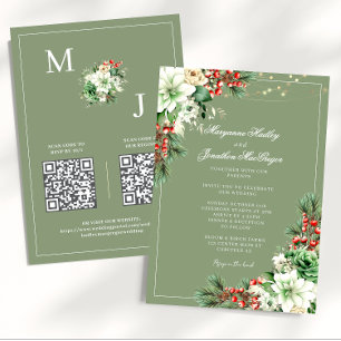 Invitation Hiver Élégant Mariage Floral Sage Vert