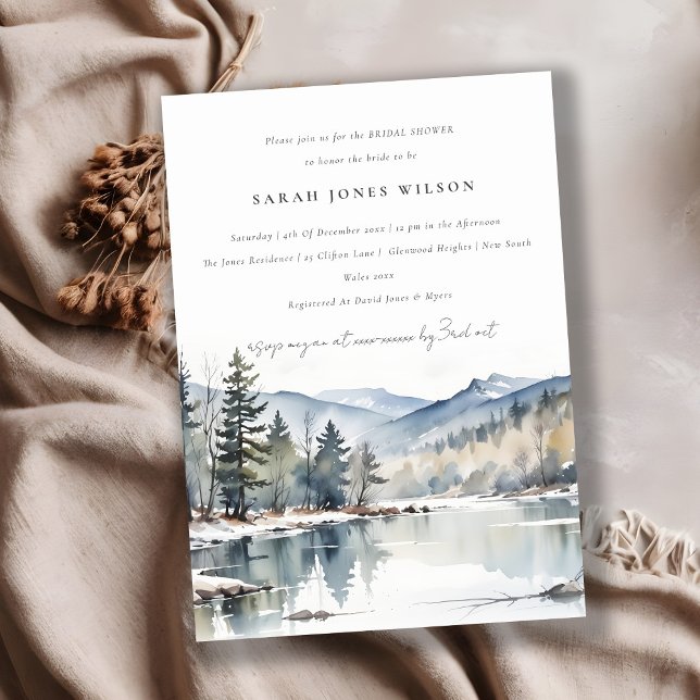 Invitation Hiver Fête des mariées paysagère du lac de la neig (Créateur téléchargé)