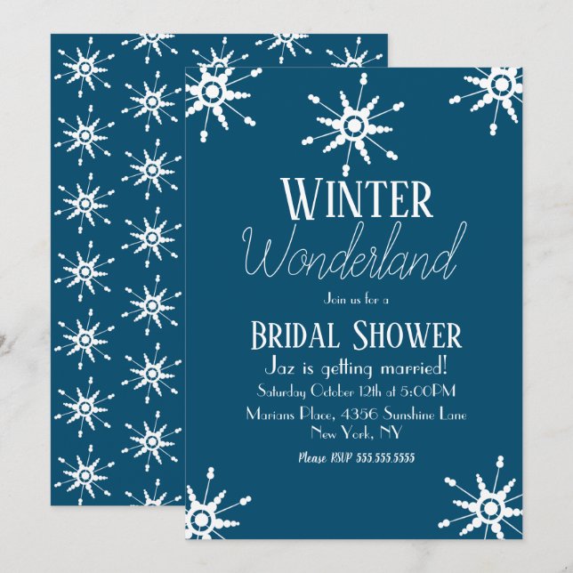Invitation Hiver Flocon de neige bleu nuptiale de douche Invi (Devant / Derrière)