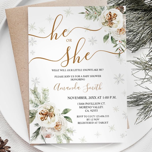 Invitation Hiver Floral Baby shower de la révélation de genre (Créateur téléchargé)