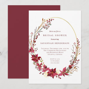 Invitation Hiver Floral Fête des mariées rouge or