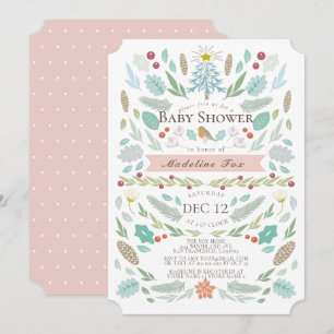 Invitation Hiver Floral Folithe Vacances Baby shower rose
