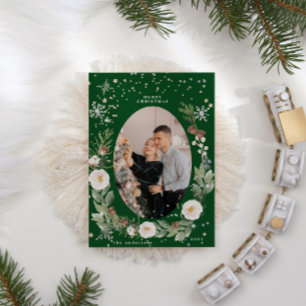 Invitation Hiver Floral Wreath Photo Happy Holiday Card