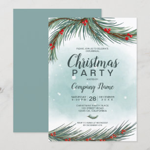 Invitation Hiver glacée branche bleue neige Noël