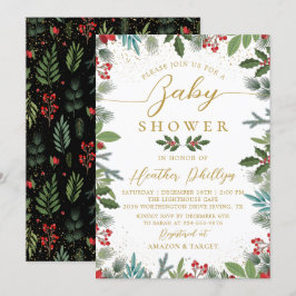 Invitation Hiver Holly Berries Baby shower de Noël