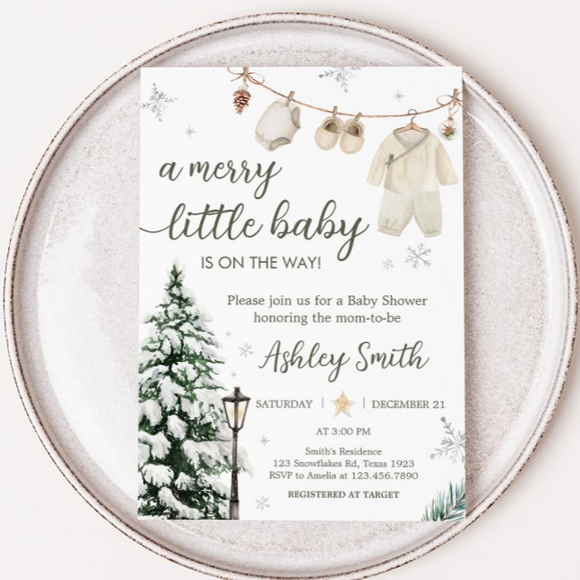 Invitation Hiver Joyeux Baby shower Vêtements de bébé (Merry Little Winter Baby Clothes Baby Shower Invitation)