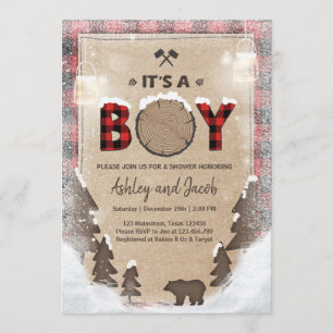 Invitation Hiver Lumberjack Baby shower Russe garçon Plaid