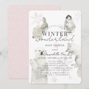 Invitation Hiver Merveilles Pays Arctique Animaux Fille Baby 