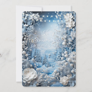Invitation Hiver Merveilles Sweet sixteen Neige Lumières Blan