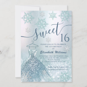 Invitation Hiver merveilleux bleu robe gliterie ombre