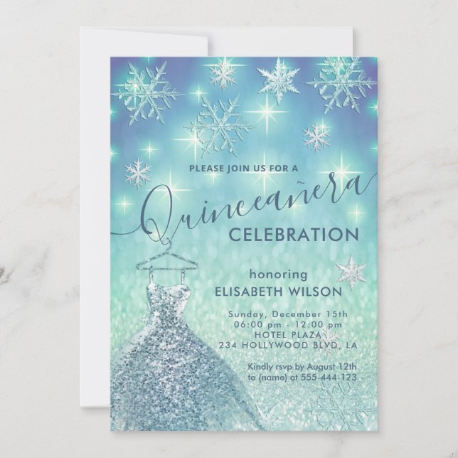 Invitation Hiver merveilleux flocons de neige parties scintil (Devant)