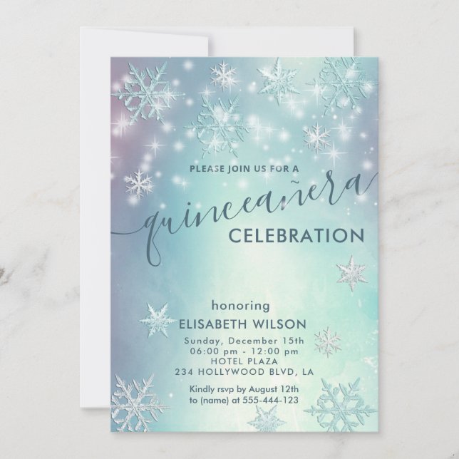 Invitation Hiver merveilleux flocons de neige Quinceañera (Devant)