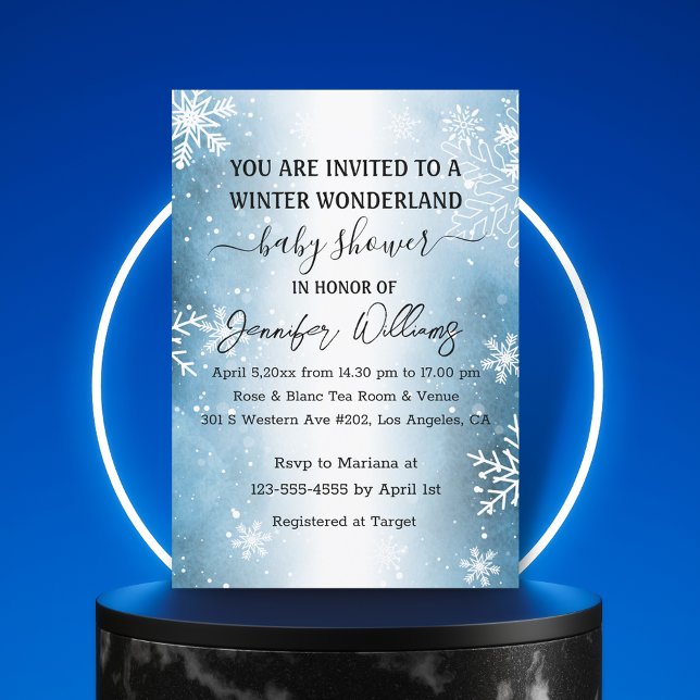 Invitation hiver merveilleux snowflakes baby shower élégant (Créateur téléchargé)