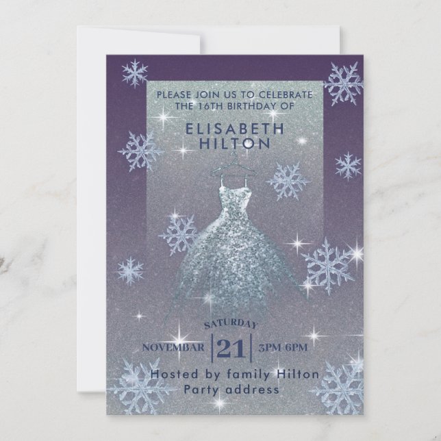 Invitation Hiver merveilleux snowflakes robe sweet sixteen i (Devant)