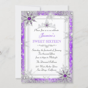 Invitation Hiver Merveilleux Terre de Purpre Argent Douce 16