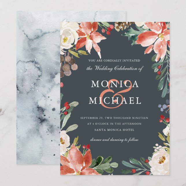 Invitation Hiver mystique | Mariage de cadre floral (Devant / Derrière)