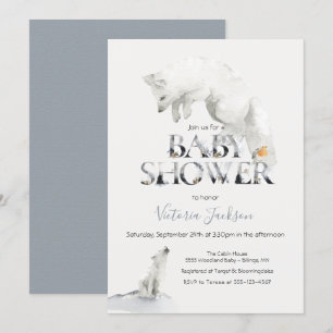 Invitation Hiver Neige Artic White Fox baby shower