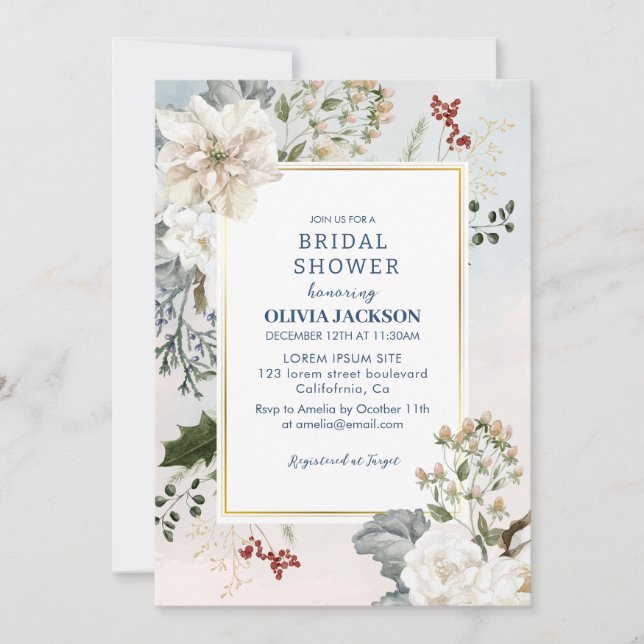 Invitation Hiver neige bleue poussiéreuse en amour Douche nup (Devant)