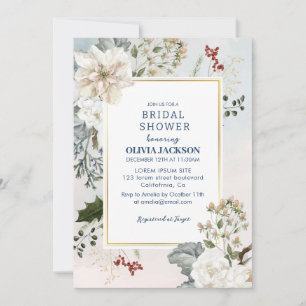 Invitation Hiver neige bleue poussiéreuse en amour Douche nup