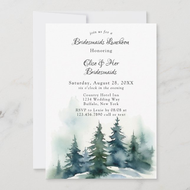 Invitation Hiver Noël Arbre Paysage Bridesmaids Déjeuner (Devant)