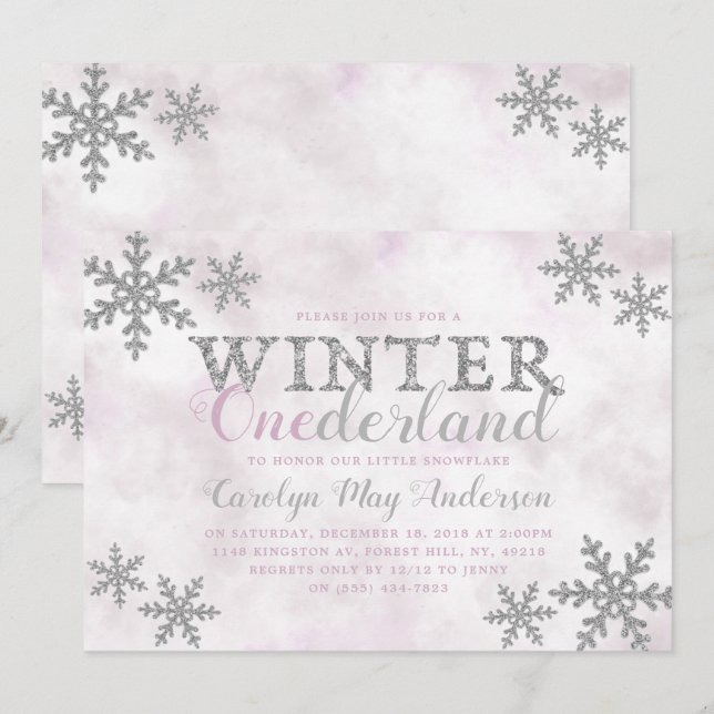 Invitation Hiver ONE derland 1er anniversaire fête (Devant / Derrière)