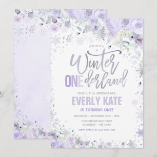 Invitation Hiver ONE derland 1er anniversaire Silver Lilac Pu