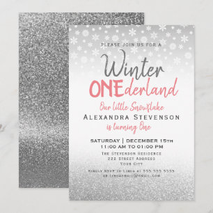 Invitation Hiver ONE derland 1er anniversaire Silver Snowflak