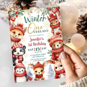 Invitation Hiver ONE derland Animaux Noël 1er anniversaire