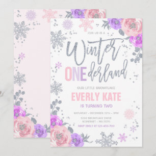 Invitation Hiver ONE derland Anniversaire Silver Pink Snowfla
