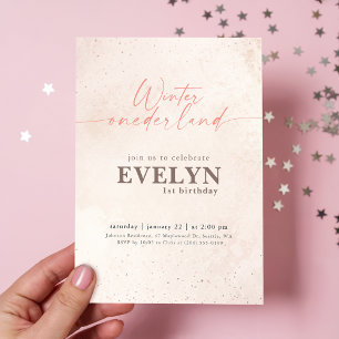 Invitation Hiver One-derland Argent Pailleté Bébé 1er Anniver