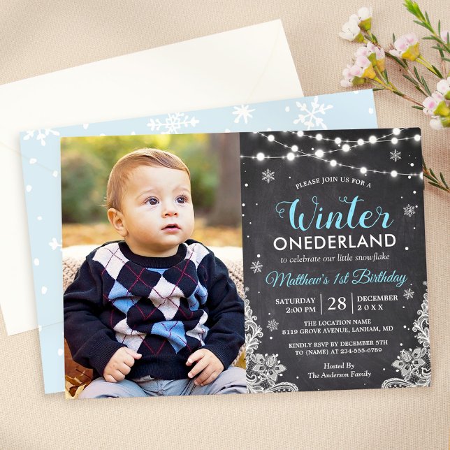 Invitation Hiver ONE derland Baby Boy Photo Premier anniversa (Créateur téléchargé)