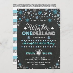 Invitation Hiver ONE derland Blue Silver Snowflakes Anniversa