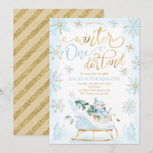 Invitation Hiver ONE derland Blue Winter Sleigh 1er anniversa