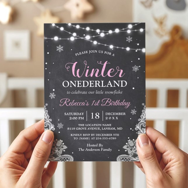 Invitation Hiver ONE derland Chalkboard Baby First Birthday (Créateur téléchargé)