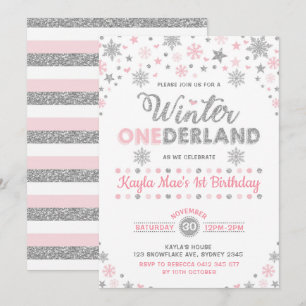 Invitation Hiver ONE derland Faux de neige rose d'argent Anni