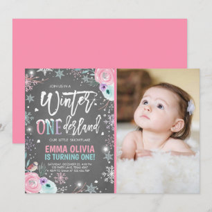 Invitation Hiver ONE derland Pink Silver 1er anniversaire