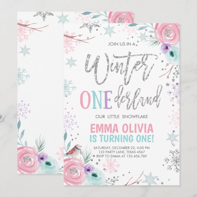 Invitation Hiver ONE derland Pink Silver Premier anniversaire (Devant / Derrière)