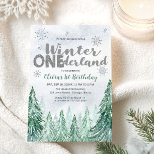 Invitation Hiver One-derland Premier Anniversaire Flocons de 