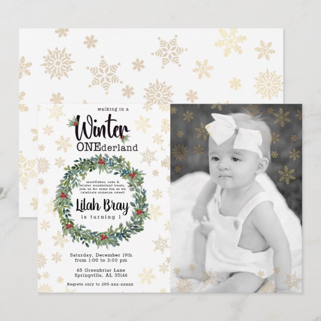 Invitation Hiver ONE derland Premier anniversaire Photo Invit (Devant / Derrière)
