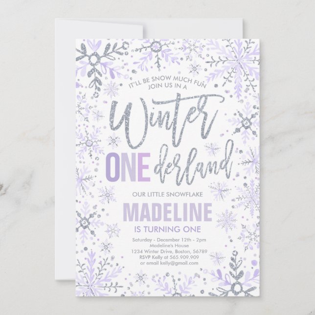 Invitation Hiver ONE derland Purple Silver Flocon de neige en (Devant)