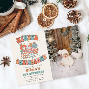 Invitation Hiver ONE derland Retro Noël Anniversaire Photo