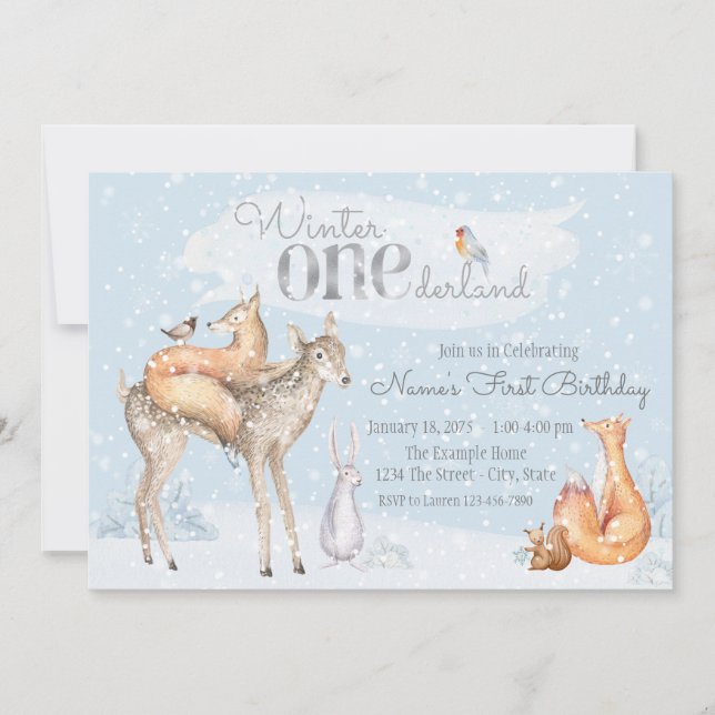 Invitation Hiver ONE derland Woodland Boy Girl First Birthday (Devant)