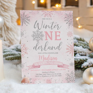 Invitation Hiver ONEdeland Flocons de Neige Rose Argent Anniv