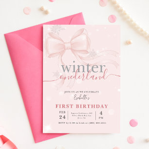 Invitation Hiver Onederlan Nœud Rose Premier Anniversaire
