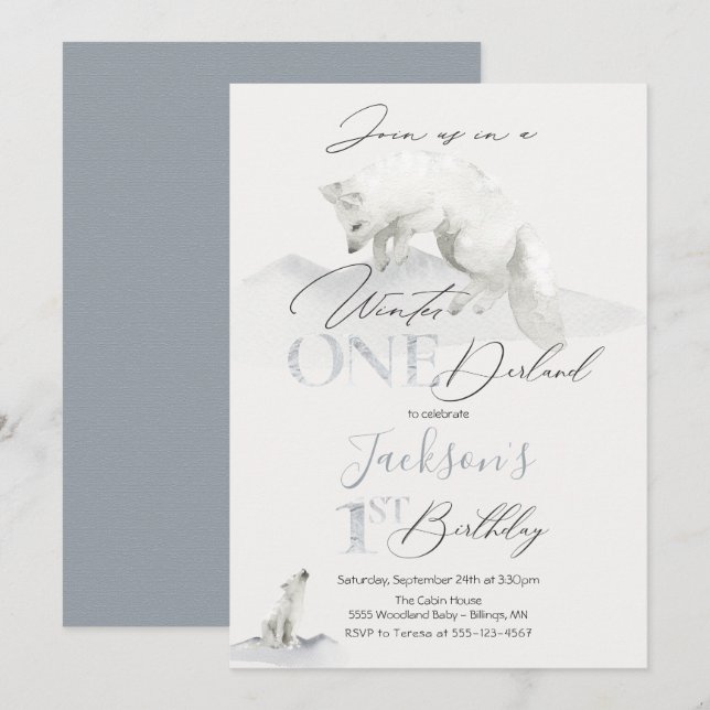 Invitation hiver onederland 1er anniversaire blanc artique re (Devant / Derrière)