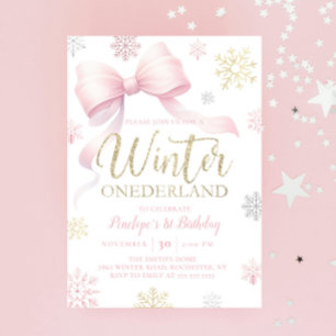 Invitation Hiver Onederland 1er anniversaire Pink Bow Snowfla