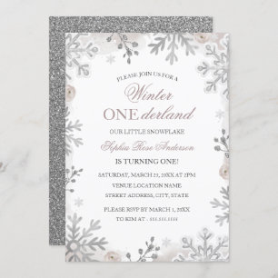 Invitation Hiver Onederland 1er anniversaire Silver Snowflake